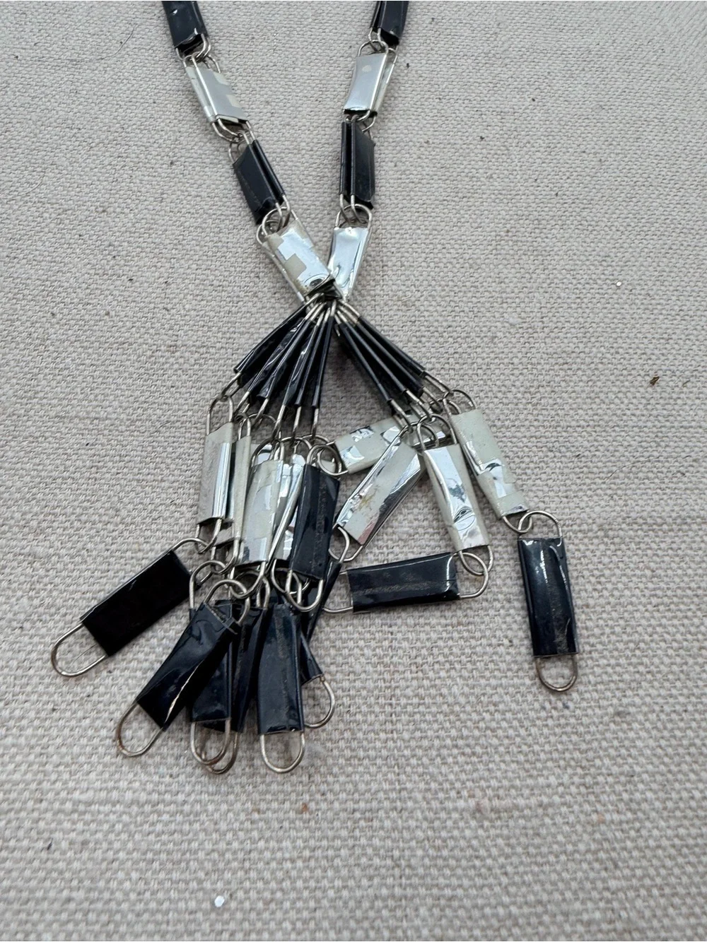 Black and Silver Rectangular Bead Tassel Necklace - Women Jewelry